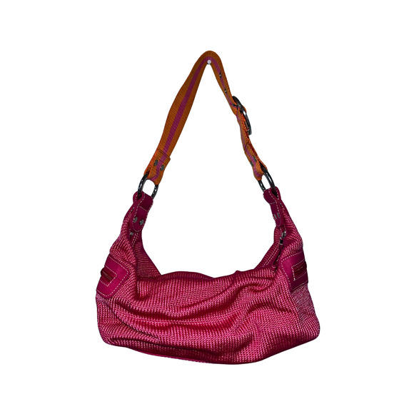 The SAK Pink Knit and Orange Strap 13" Shoulder Hobo Bag Y2K - Picture 3 of 11